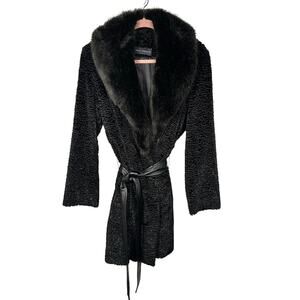 Dale Dressin Black Faux Fur Collar Teddy Coat Women's Large